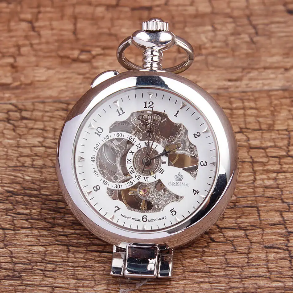Smooth Magnifier Mechanical Pocket Watches Steampunk Hand-winding Skeleton Mechanical Fob Watch Chains Pendant Men Women Gift