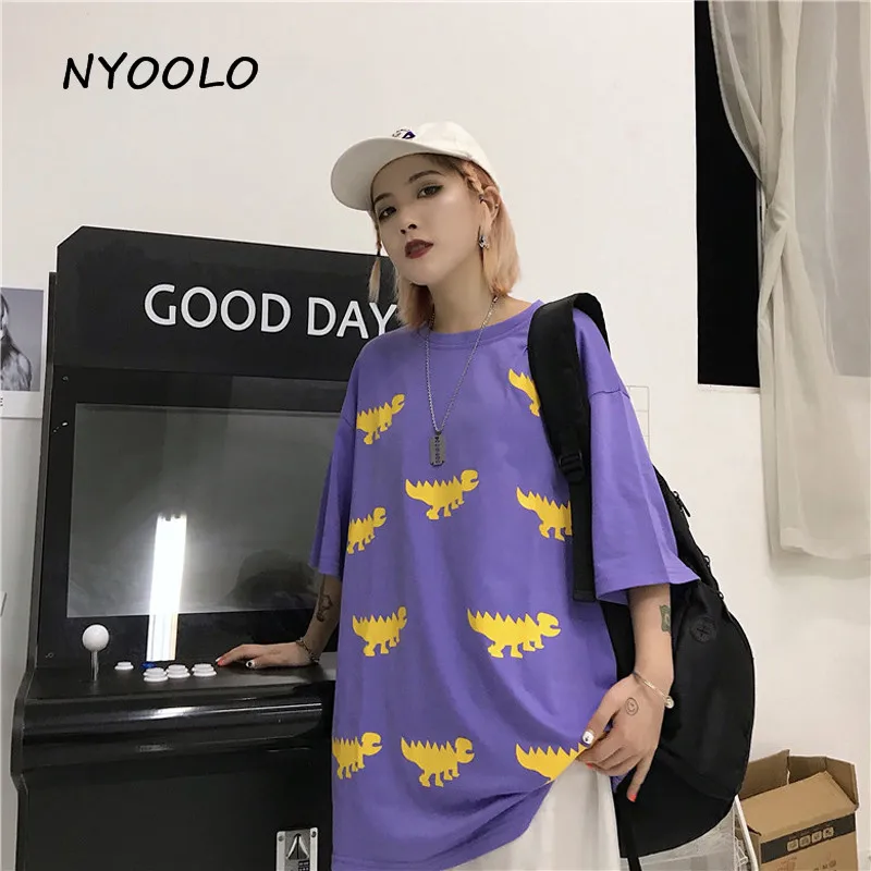 NYOOLO Harajuku стильная футболка с принтом динозавра летняя Уличная Повседневная
