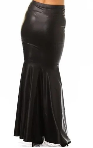 Новинка 2016 женские длинные черные юбки из искусственной кожи с высокой талией и