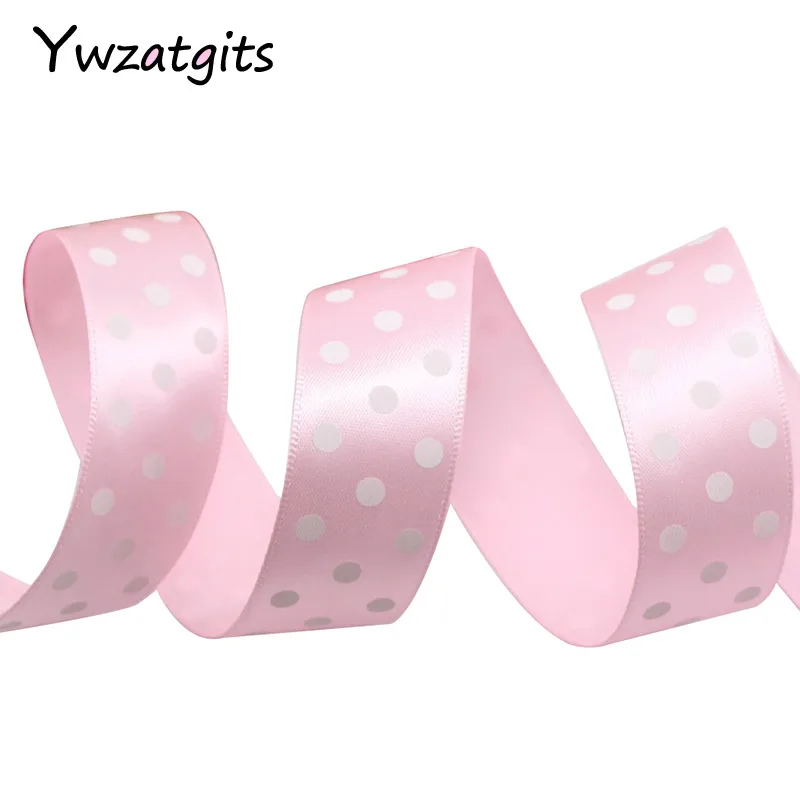 Ywzatgits 1 ''25 мм с узором в горошек, атласная лента, сделай сам, для шитья и украшения волос, бант, 5 ярдов/партия, YT0205
