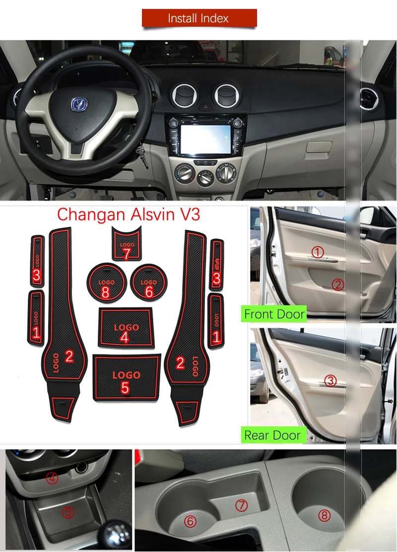 Anti-Slip Gate Slot Mat Rubber Coaster for Changan Alsvin V3 2012 2013 2014 2015 Accessories Car Stickers 13Pcs White Red Bule | Автомобили