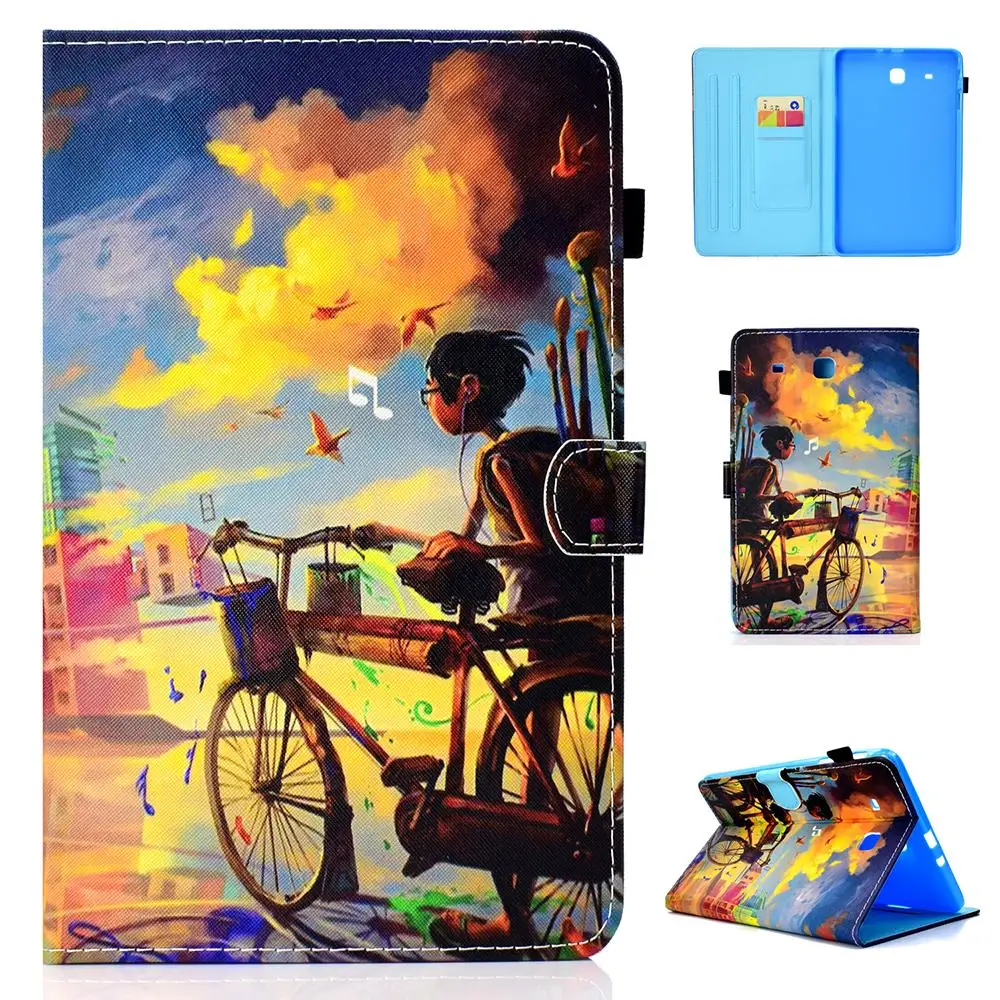 Fashion Cartoon Pattern Tablet PC Wallet Card Slot Case for Samsung Galaxy Tab E 9.6 T560 T561 Stand Flip Cover coque | Компьютеры и