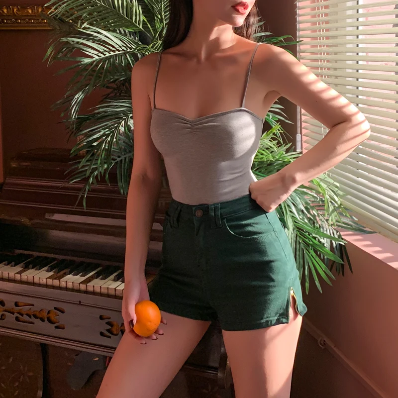Женщины Ruched шеи Cami боди Cami ремень Боди