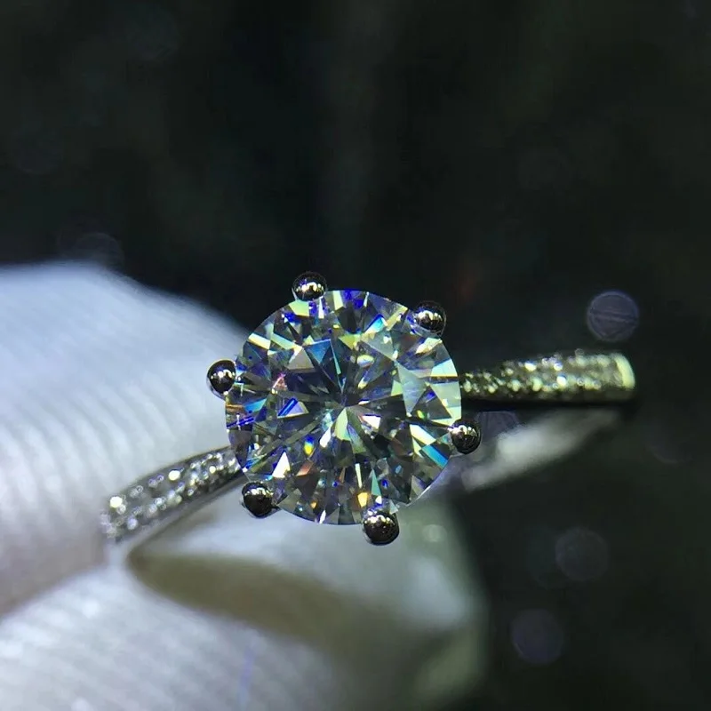 1 карат ct свадебное кольцо с бриллиантом Муассанит подлинное 18K 750 Белое золото D