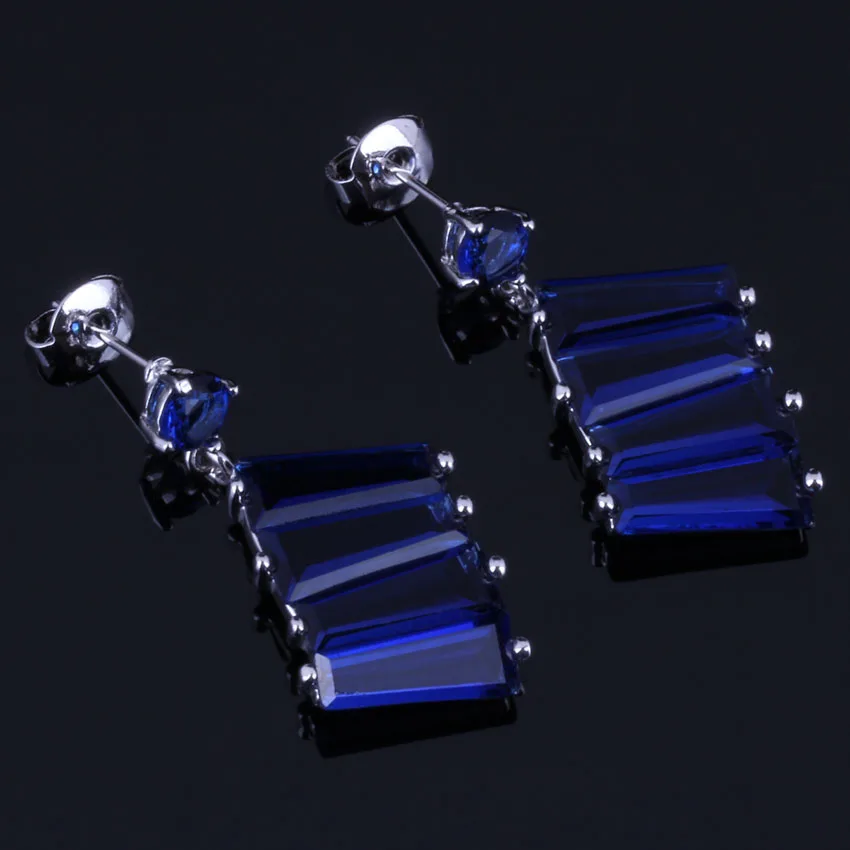 

Impressive Blue Cubic Zirconia Silver Plated Drop Dangle Earrings V0701