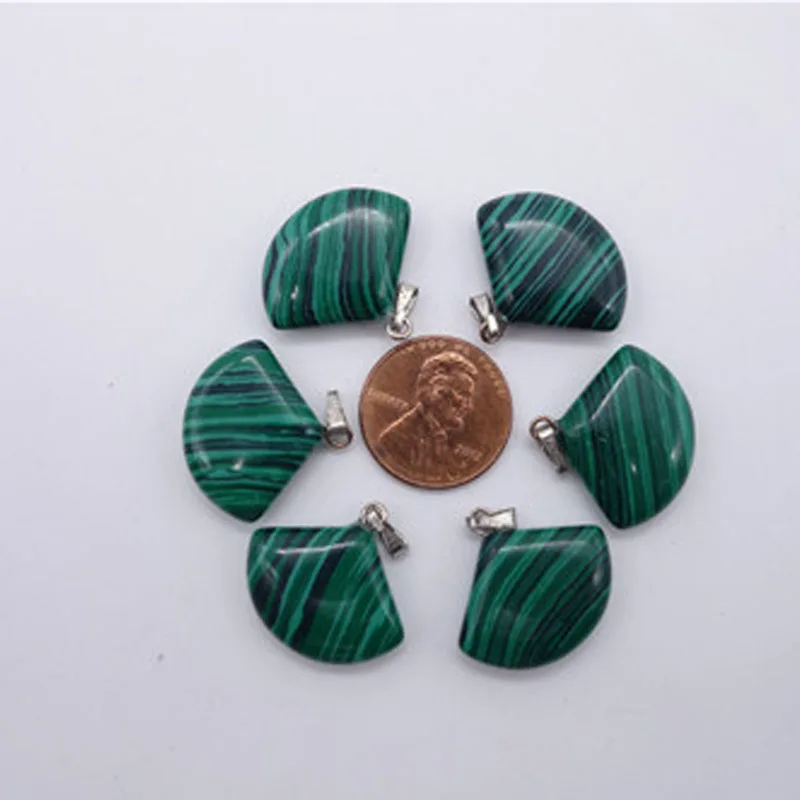 50PCS Wholesale Women Fashion Natural Semi-precious Stone Chakra Malachite Sector Pendant Charms Necklace Jewelry Free Shipping | Украшения