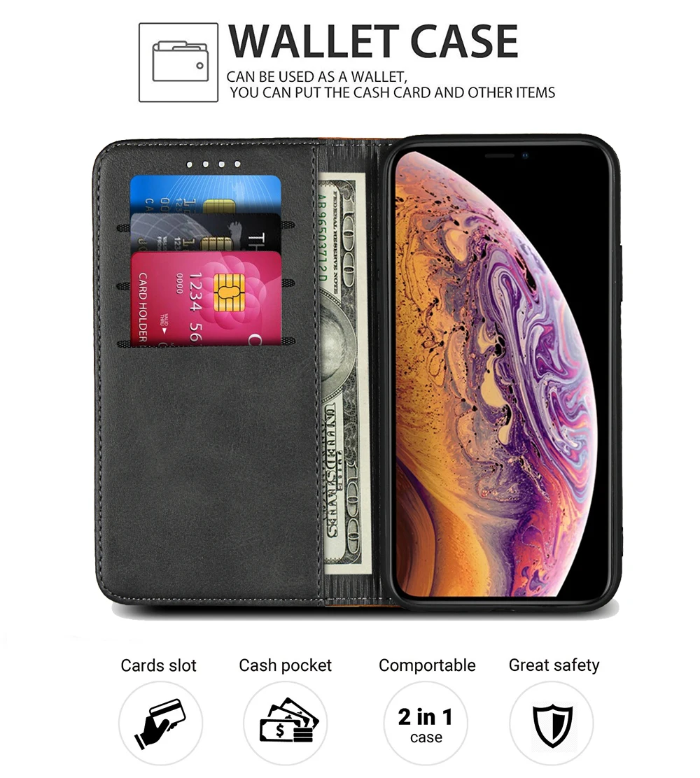 LUCKBUY для iPhone X XR XS Max Цвет соответствующие теленок кожа флип чехол для iPhone 7 8 6 6 S Plus luxury магнитный Бумажник Обложка