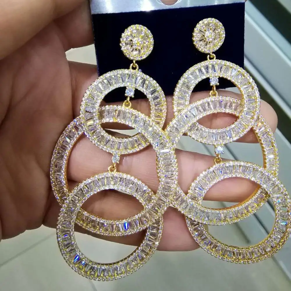 

missvikki Handmade Noble Luxury Noble Big Trendy original Pendant Earrings for Women Bridal Wedding Party Show Earring Jewelry