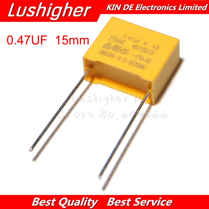 10 шт. 275VAC 0 47 мкФ 470nF 15 мм 275V Шаг X2 полипропиленовый пленочный конденсатор |