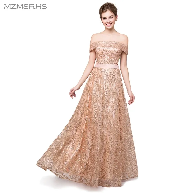 Блестящее кружевное вечернее платье женское элегантное розовое длинное для