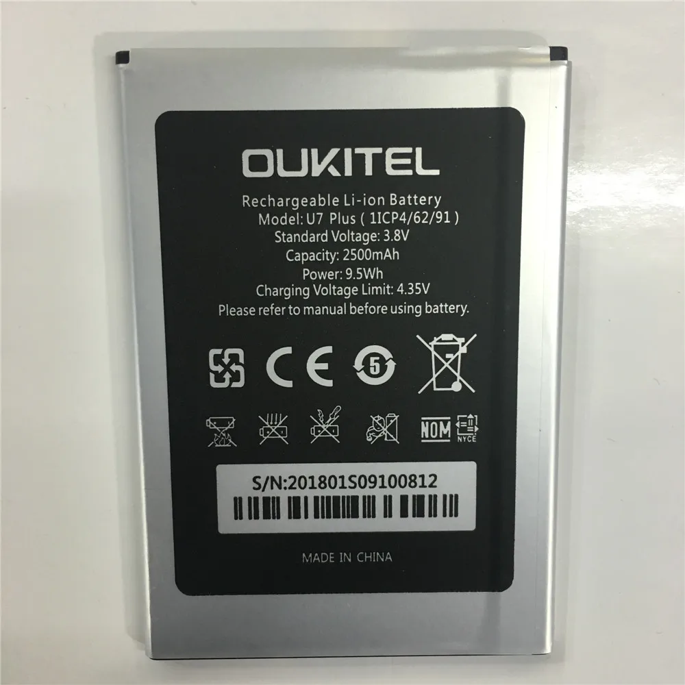 Oukitel U7 PLUS оригинальный запасной аккумулятор 2500 мАч для мобильный телефон |