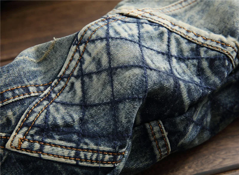 New Design Men Retro Jeans Locomotive Fashion Straight Pants Masculina Skinny Denim Men's Slim Rock Biker Patchwork | Мужская одежда