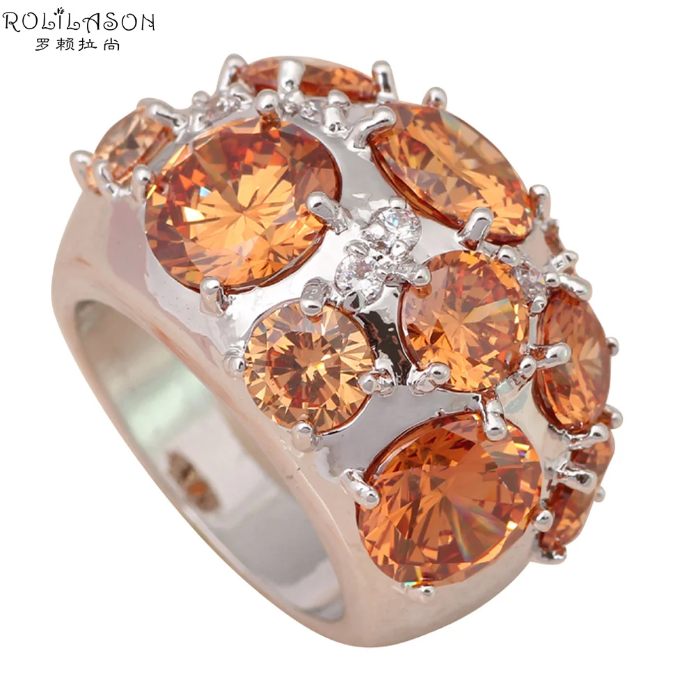 Роскошные Дизайнерские серебряные кольца цвета шампанского с кристаллом