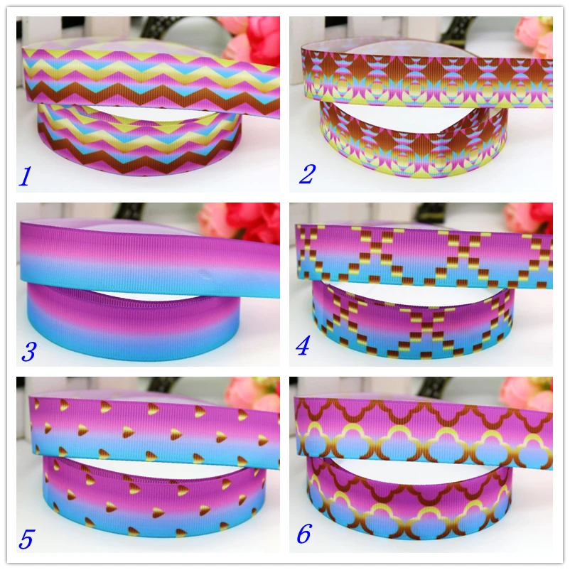 

7/8'' Free shipping gradient color gold fade printed grosgrain ribbon hairbow headwear party decoration diy wholesale 22mm D505