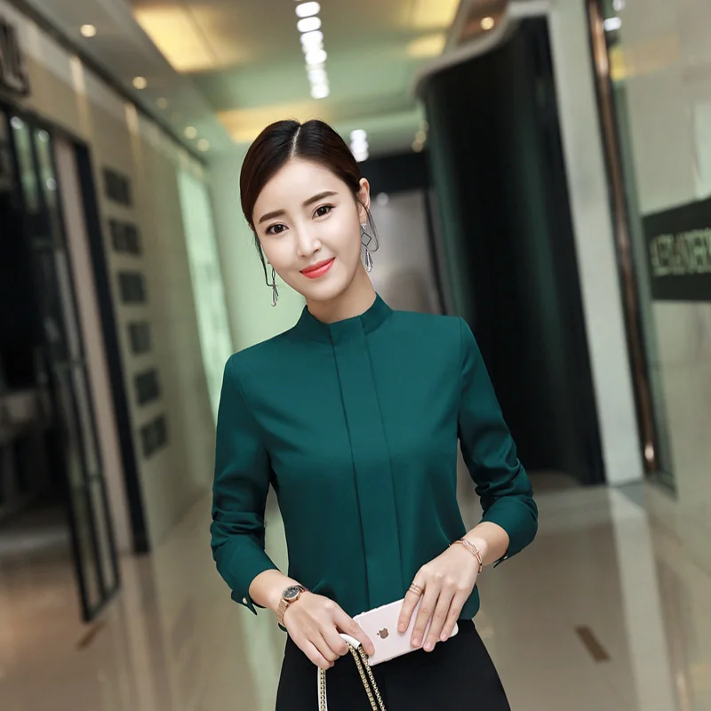 Женская шифоновая блузка с длинным рукавом однотонная Элегантная для офиса