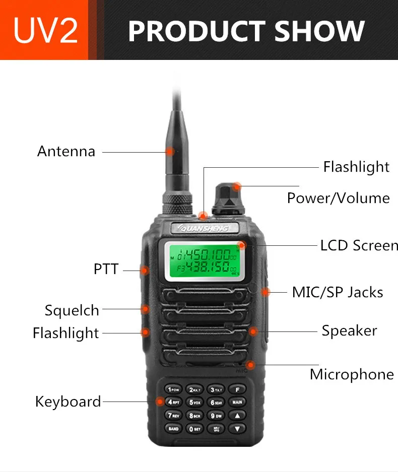 Высокое качество QUANSHENG TG-UV2 Ham Радио Двухдиапазонная 5 Вт QUANSHENG TG UV2 УКВ мощная рация с FCC CE сертификацией