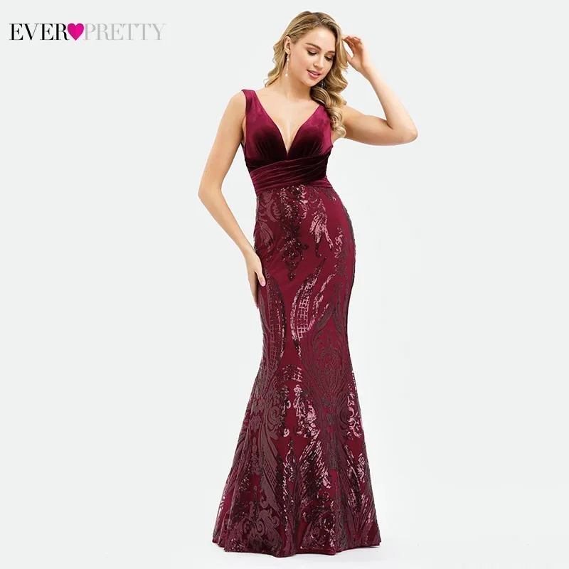 Robe De Soiree Ever Pretty Русалка Вечерние платья с длинным v образным вырезом и блестками