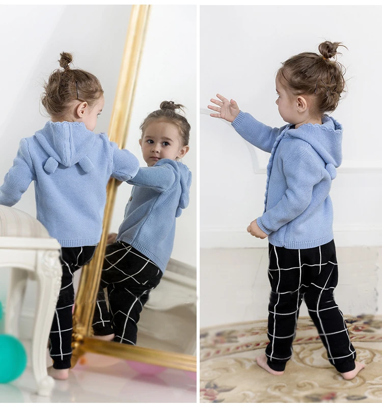 Hot autumn and winter children's sweater hooded Baby Girl double-breasted jacket European cotton knit cardigan | Детская одежда и