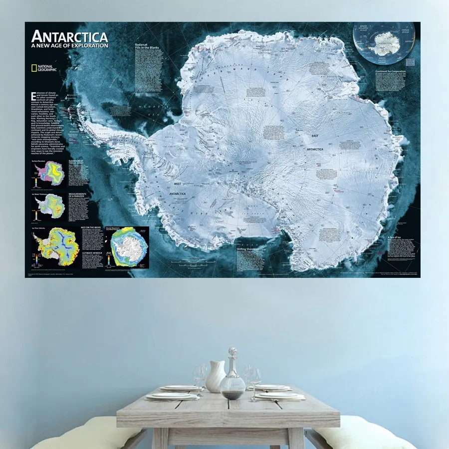 HD Печать антарктическая карта для украшения офиса настенное Искусство Холст