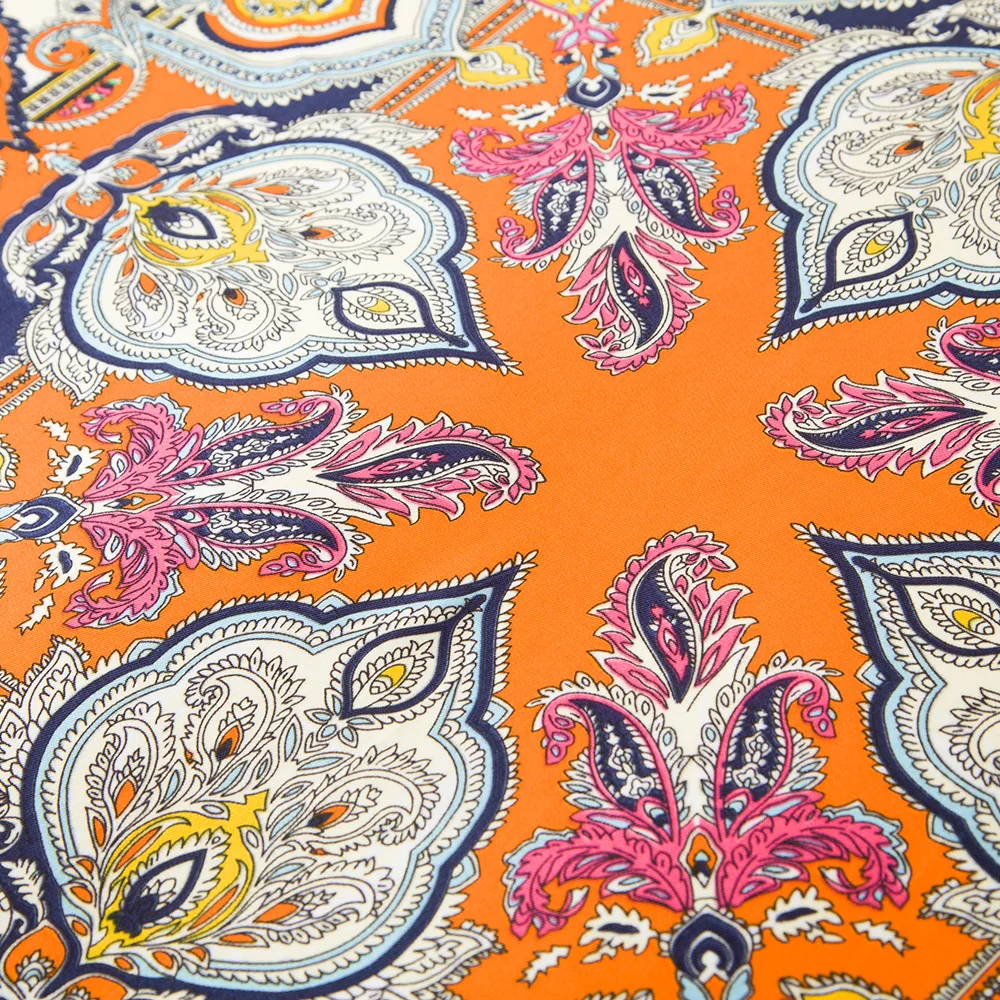

New Luxury Brand 100% Twill Silk Scarf Women Bohemia Big Leaves Print Square Scarves 100 X 100cm Large Bandana Wraps Hijab