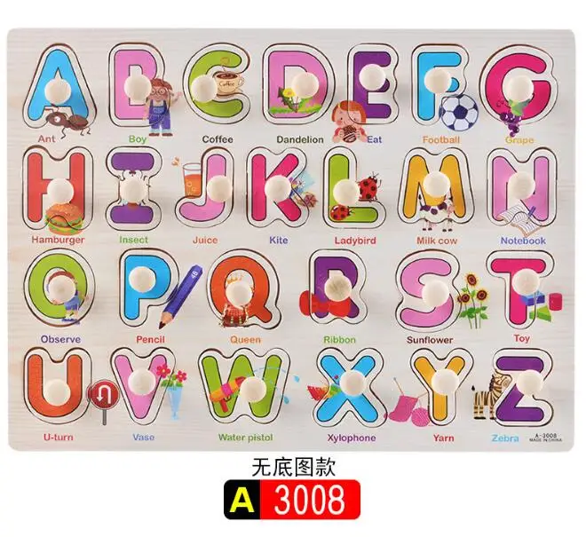 A3008 Детские деревянные игрушки-головоломки с ручками Tangram Jigsaw Board Мультяшные игрушки для детей Монтессори Обучающие деревянные игрушки lphabet Toys - Цвет: A3008