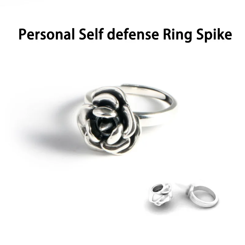 

Outdoor Personal Self defense Rose Ring for women with Spike Anti-wolf Protect yourself Metal Barbed Rose Ring Broken Window