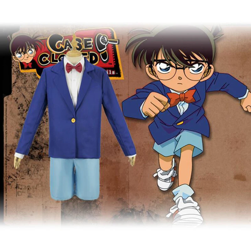 Anime yetişkin çocuk dedektif Conan Cosplay kostüm Kudou Shinichi Jimmy Kudo Mouri ram Rachel Moore mavi okul üniforması parti giyim