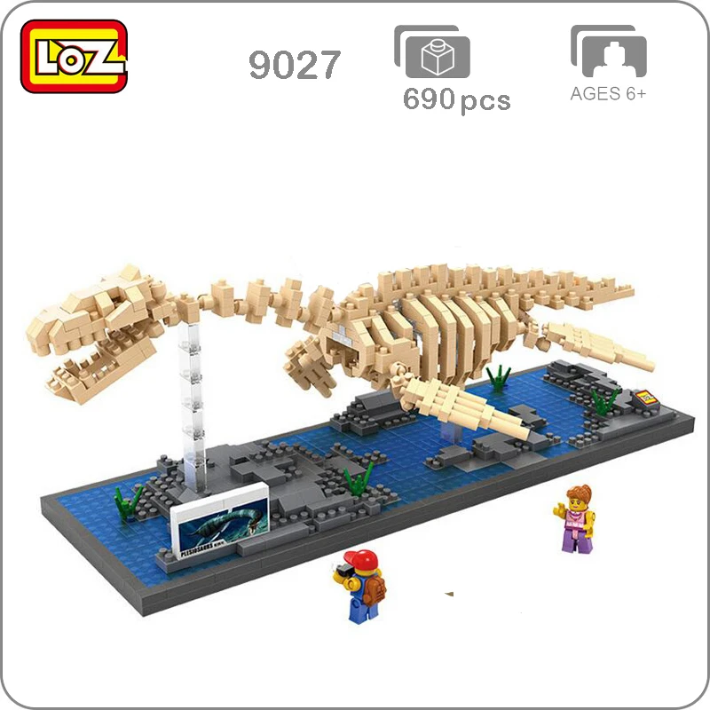 LOZ 9027 Юрский период Плезиозавр окаменелый скелет динозавра 3D модель DIY нано блоки