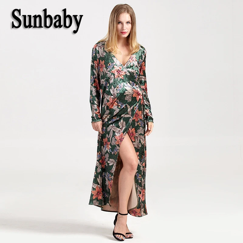 Новое модное элегантное кимоно Sunbaby с цветочным рисунком бархатное платье для