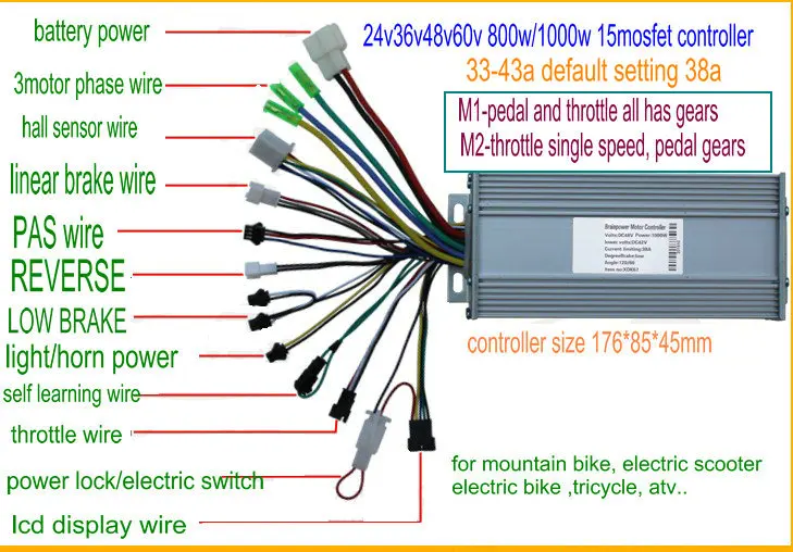 ЖК дисплей Display24v36v48v60v & регулятор вентильного двигателя 400w 1200w для электрический