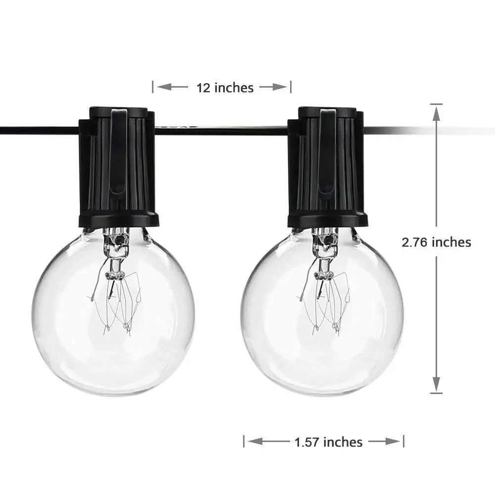 50FT Waterproof Retro Globe String Festoon Lights 50 Clear Bulbs G40 Outdoor XMAS Indoor&Outdoor Decoration String