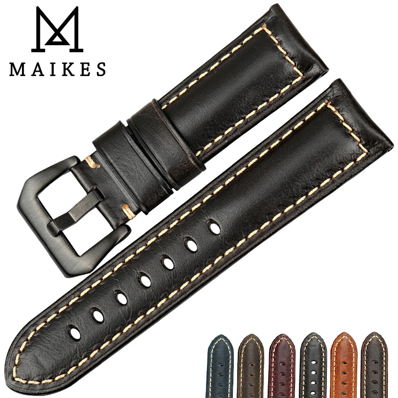 

Ремешок для часов MAIKES из натуральной телячьей кожи, аксессуары для наручных часов, светло-черный браслет, 20 мм 22 мм 24 мм 26 мм