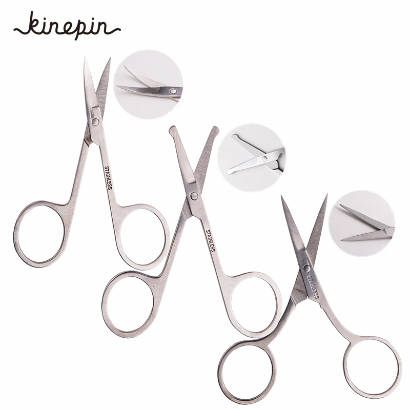 3Pcs/Lot Stainless Steel Round Tip Eyebrow Eyelash scissor+Tilted Nose Hair Scissors+Sharp Makeup Scissors|makeup scissors|eyelash scissorsround nose