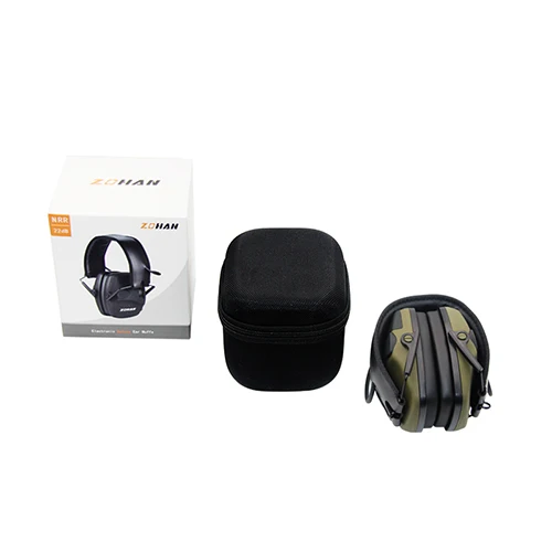 green case ZOHAN электронная съемка защита ушей NRR22dB Усиление звука шумоподавление ушные муфты Профессиональный охотничий защитник ушей - Цвет: green case