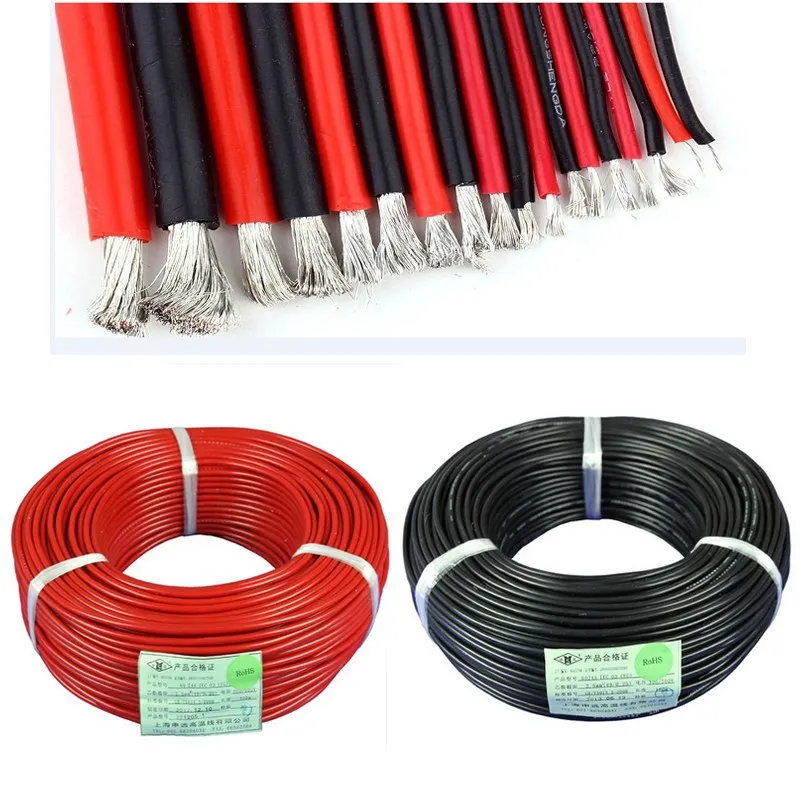 

2 шт. 1 метр красный и 1 метр Черный кремний 12AWG / 14AWG / 16AWG / 22AWG / 24AWG термостойкий мягкий силиконовый SR провод кабель для радиоуправляемых игрушек