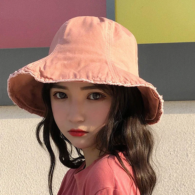 Summer new women's caps casual decorative cloth cap city Bucket Hat monochrome simple beach girl sun hats free shiping sale |