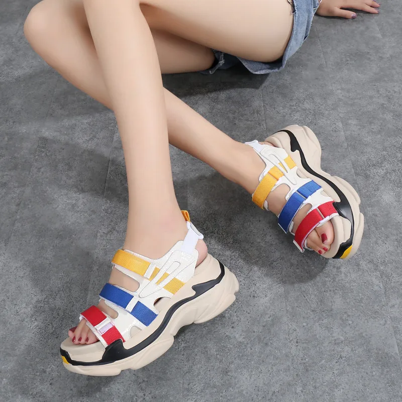 Сандалии женские на платформе повседневная обувь плоской подошве пляжные туфли