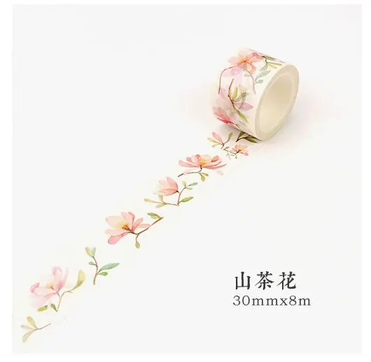 Camellia flower Свежий романтическое платье с цветочным узором и птица образец лента для декорации Washi DIY наклейки для дневника Скрапбукинг Стикеры этикетки клейкая лента - Цвет: Camellia flower