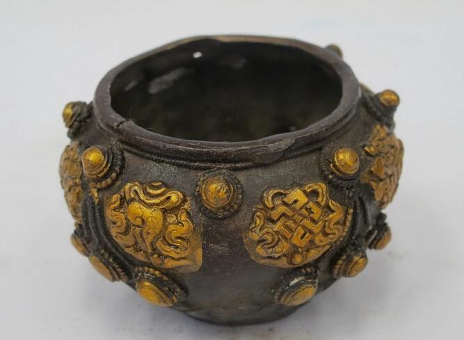 Тибетская народная старинная бронзовая позолота буддийские восемь сокровищ