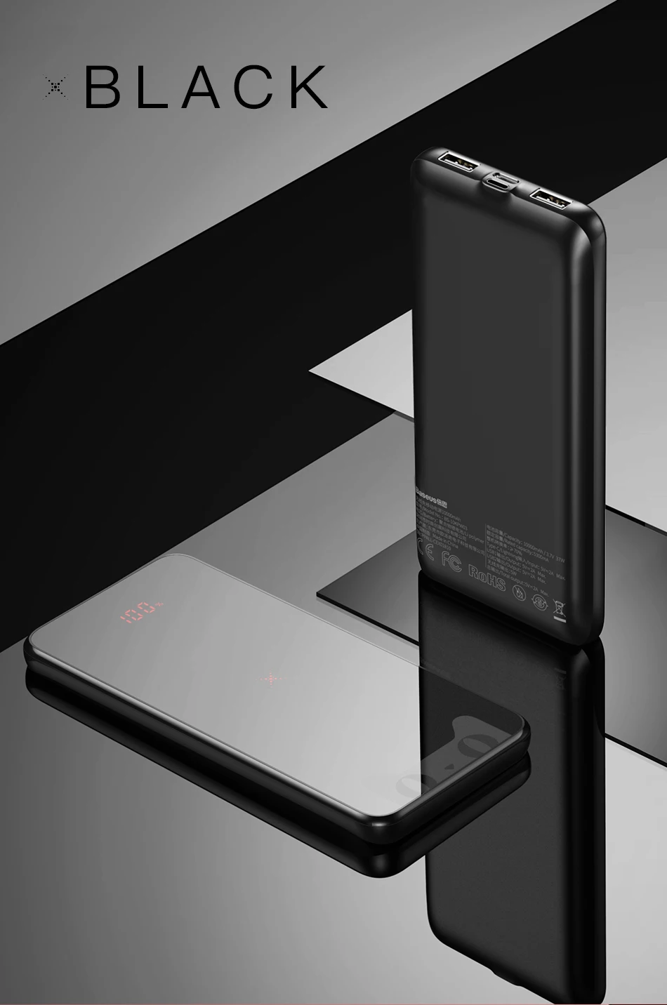 Baseus 10000 мАч Qi Беспроводное зарядное устройство банк питания для iPhone samsung ЖК-дисплей двойной USB внешний аккумулятор беспроводной Банк питания зарядное устройство