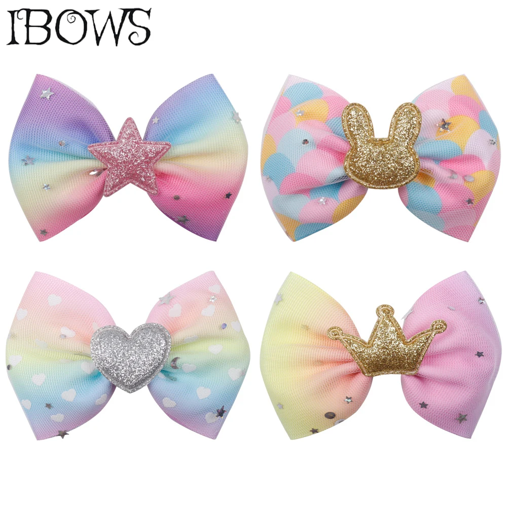 Аксессуары для волос IBOWS, 4 дюйма, бант для волос карамельных цветов, радужные мини заколки для волос для девочек, Радужный бант для волос, сделай сам, головной убор на День святого Валентина