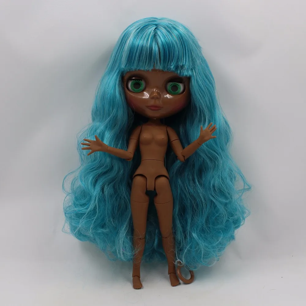 

ICY DBS Blyth doll super black skin long green Aquamarin joint body 1/6 bjd articulated doll 30cm nude doll