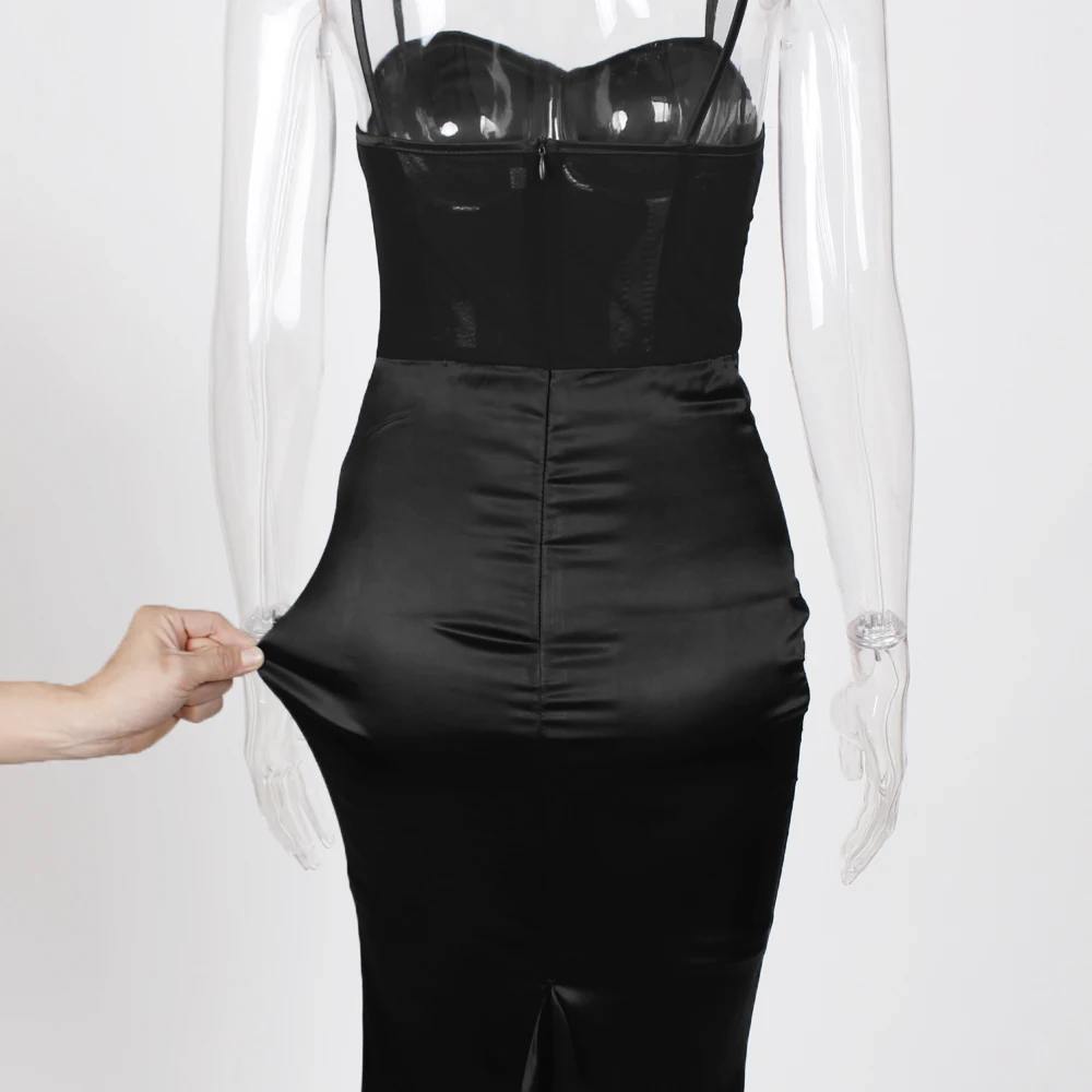 2019 элегантное V образный вырез без спинки пустотелый Платье русалка черный