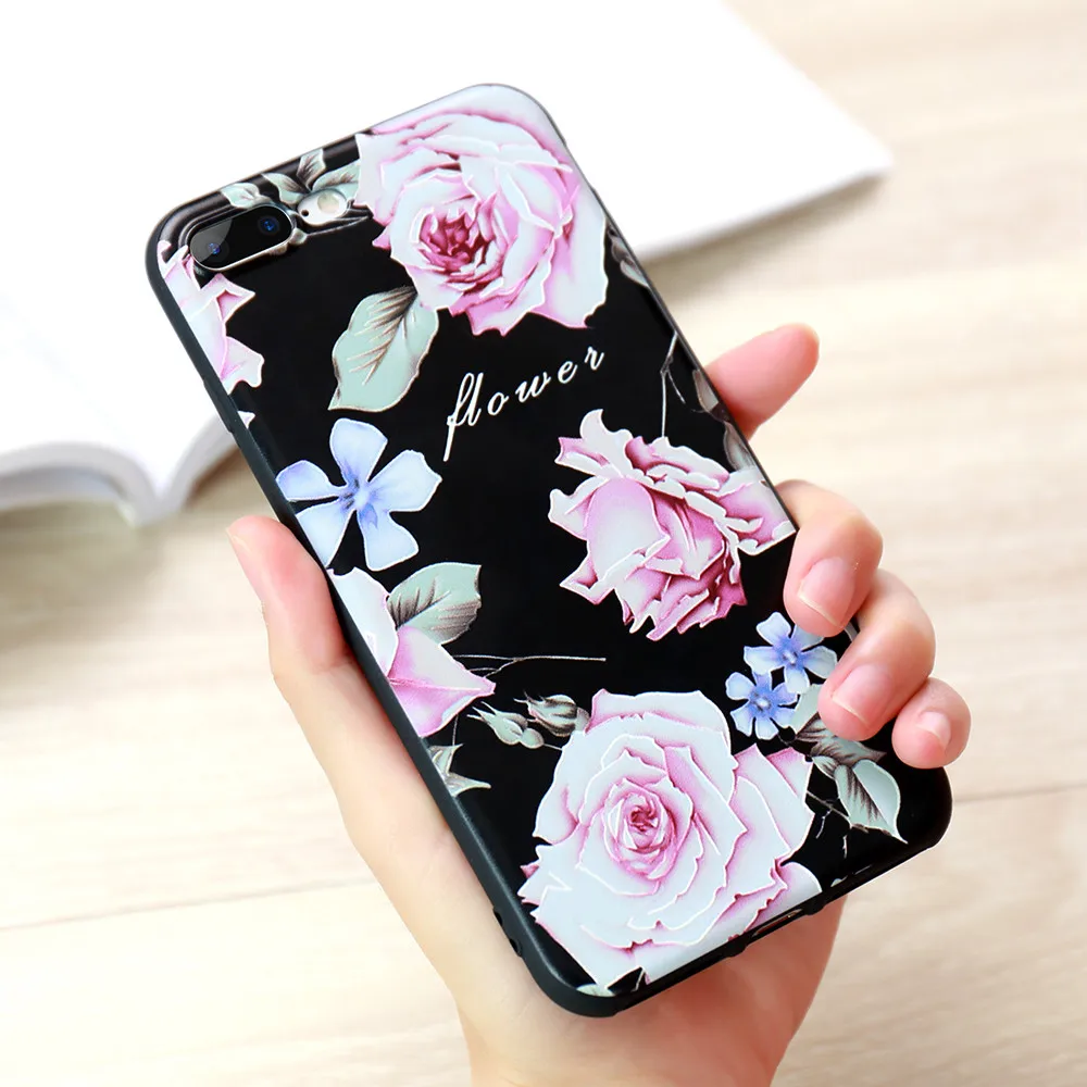 KISSCASE 3D Rose Flower Case For iPhone X 7 8 Plus Soft Silicon Phone Relief Blossoms 6 6s 5 5S Xs Max |