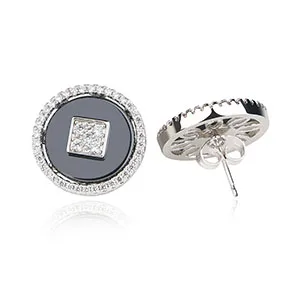 Black Silver Новые круглые керамические золотые металлические серьги-гвоздики для женщин элегантные большие хрустальные модные стильные украшения на свадьбу, годовщину подарочные серьги - Окраска металла: Black Silver