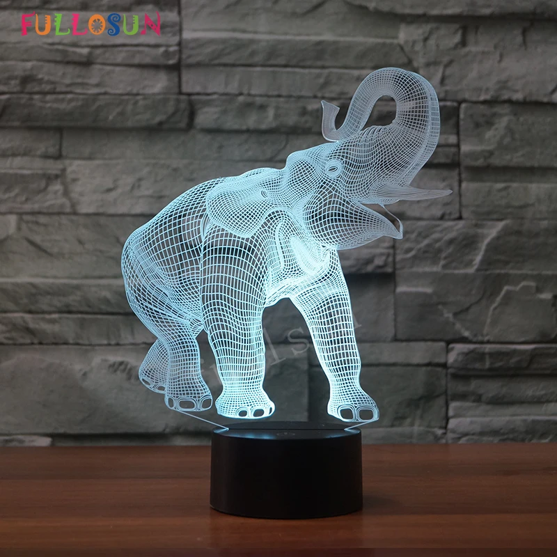 3D USB Светодиодная настольная лампа с изображением слона 7 цветов сенсорное