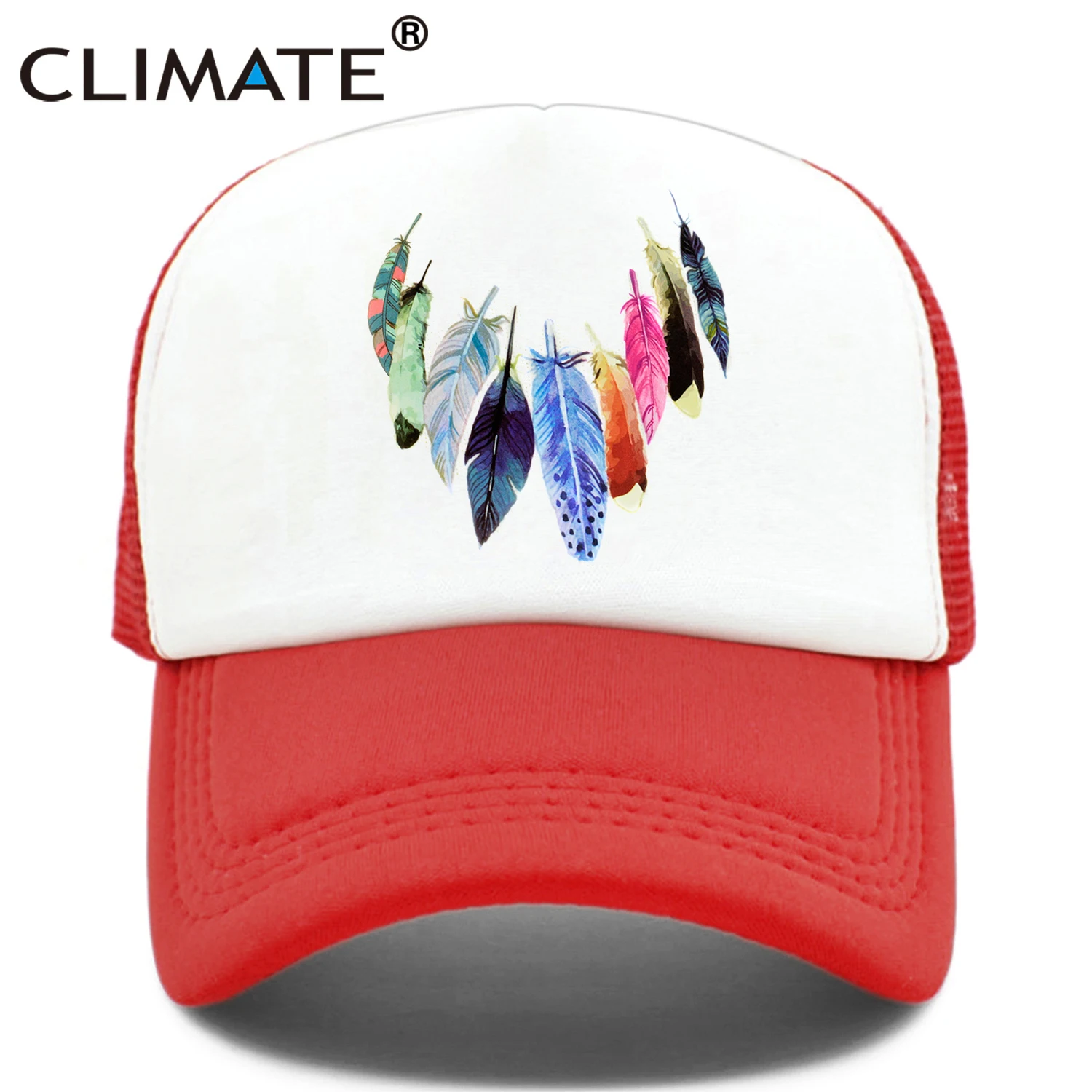 Кепка тракер CLIMATE с индейскими перьями для мужчин и женщин цветным рисунком Ловца