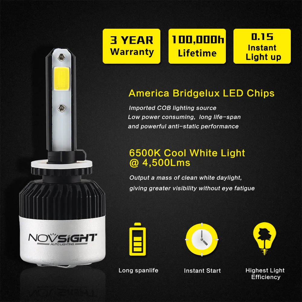 NOVSIGHT H7 H11 H1 H3 Автомобильный светодиодный головной светильник лампы 12V 72W фары для 9000LM 6500K 9005 9006 H4(Подол короче спереди и длиннее сзади) Луч авто фары светодиодный автомобильный светильник