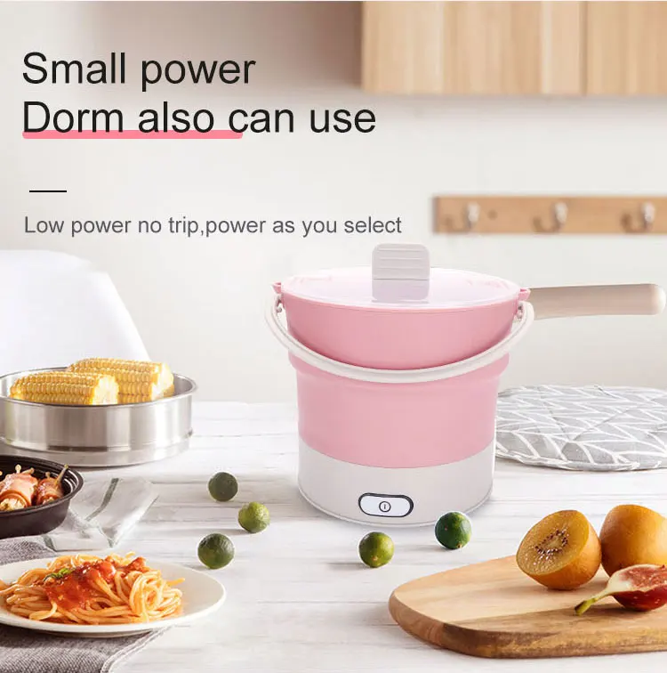 Mini Portable Foldable Electric Multifunctional Steaming Stewing Hot Pot 2 In 1 Silica Gel Saucepot Electric Kettle& Steamer