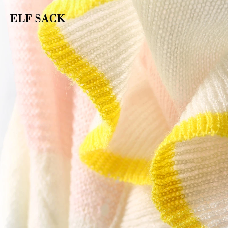 ELF SACK/повседневные женские пуловеры с круглым вырезом и оборками модные милые